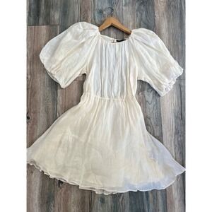 Banana Republic Ivory Linen Blend Puff Sleeve Cutout Mini Dress XS